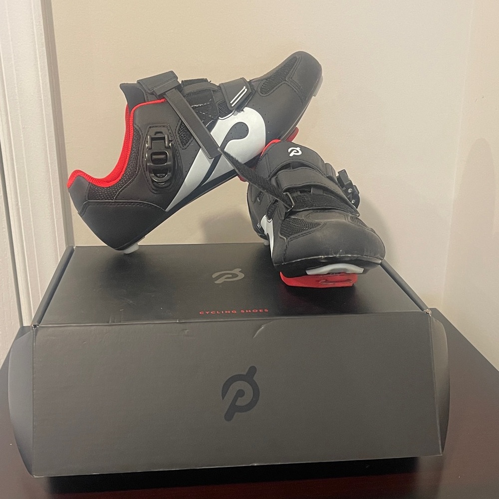 Peloton Black Cycling Shoes with Red Highlights